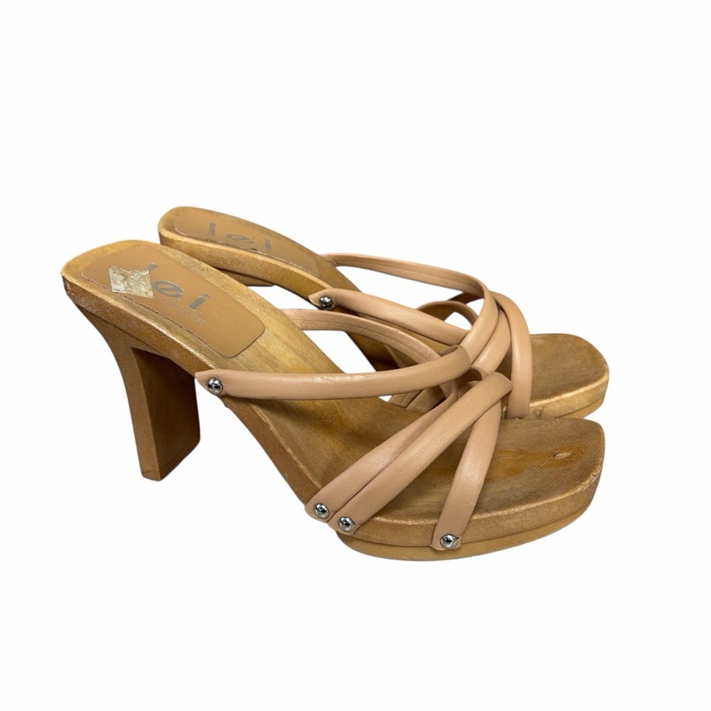 LEI Women's Beige Strappy Heels Y2K - Size 8